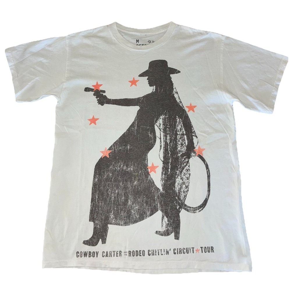 Beyonce Most Wanted Tee M White Cowboy Carter Tour 2025‎ Merch NEW *flaws